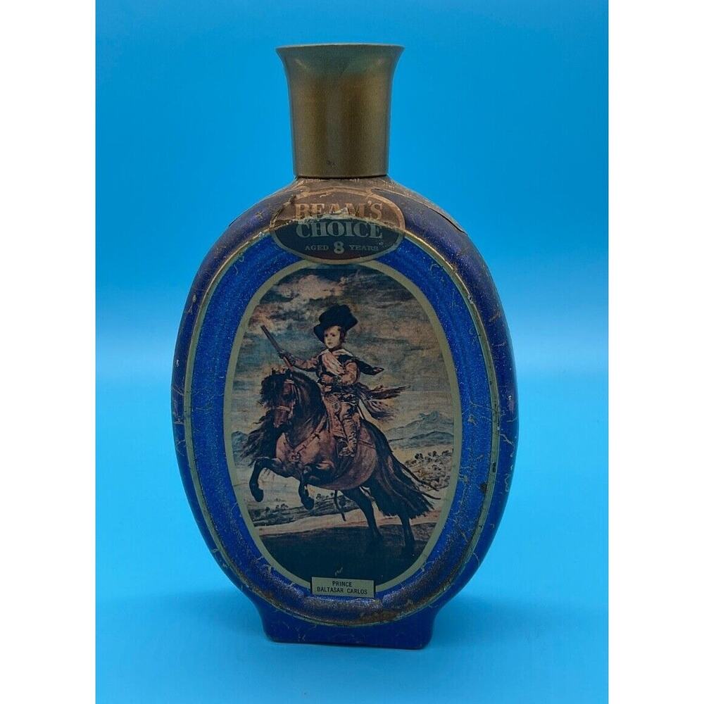 Beam's Choice Bourbon Blue Porcelain Decanter Velazquez Artwork Vintage